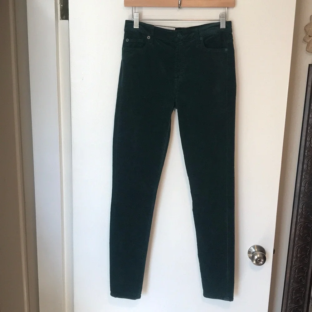 7 For All Mankind Womens 31 High Waist Skinny Jeans Forest Green Velvet Corduroy